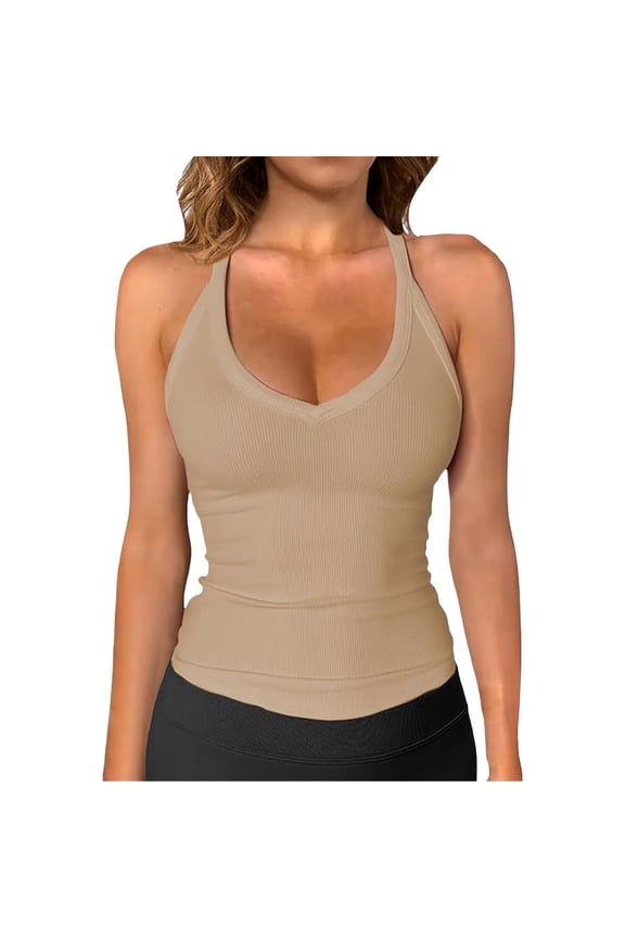1 PC Undershirts for Women Racerback Basic Tank V-Neck Slim Fit Ribbed Sleeveless Top Sleeveless Tops for Women