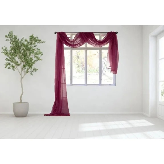 Gorgeous Home Linen 1pc Indoor Outdoor Multipurpuse Voile Sheer Valance Scarf Party Draping Wedding Décor 37" WX 216 "L Burgundy Solid Color