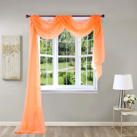 Gorgeous Home Linen Window Voile Sheer Scarf Valance Topper or Party Décor Solid Color Orange 37" Width X 216 " Length 1pc