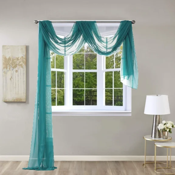 Gorgeous Home Linen Window Voile Sheer Scarf Valance Topper or Party Dcor Solid Color Teal Blue 37" Width X 216 " Length 1pc