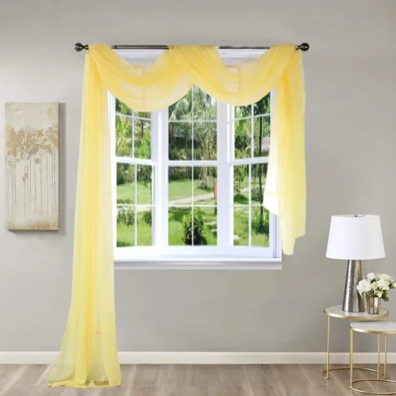 Gorgeous Home Linen Window Voile Sheer Scarf Valance Topper or Party Décor Solid Color Yellow 37" Width X 216 " Length 1pc