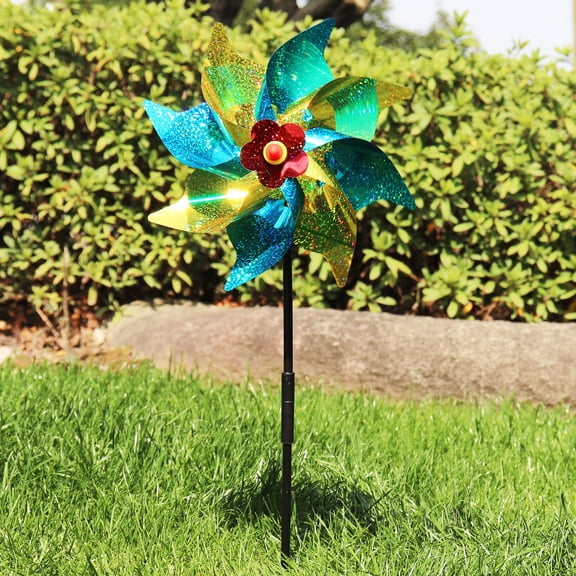 1-PC Wind Spinner Sparkly Lawn Pinwheels, 21*9 In Plastic Reflective Pinwheels for Party Decorations/Yard/Garden, Rainbow Garden Windmill , WaterProof Plastic Windmill Wheel