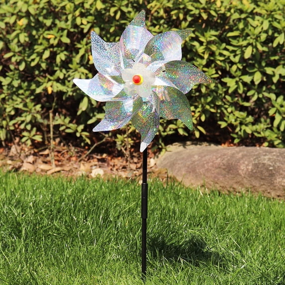 1-PC Wind Spinner Sparkly Lawn Pinwheels, 21*9 In Plastic Reflective Pinwheels for Party Decorations/Yard/Garden, Rainbow Garden Windmill , WaterProof Plastic Windmill Wheel
