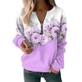 thumbnail image 1 of 1 PC Women's Lightweight Hoodie Comfort Vintage Sports Basic Quarter Zip Floral V Neck Micro Elastic Long Sleeve Fall Winter Tops for Women Trendy Purple XXL, 1 of 4