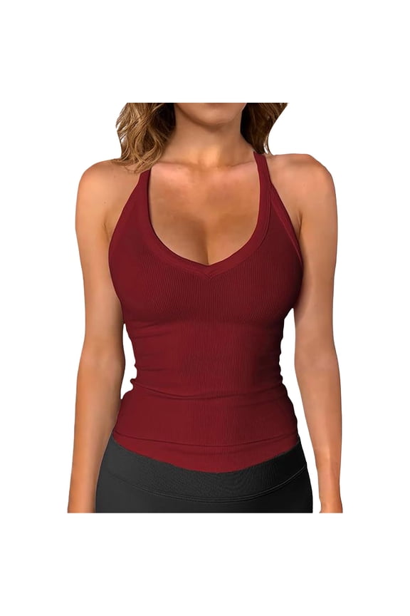 1 PC Women's Tank Tops Racerback Basic Tank V-Neck Slim Fit Ribbed Sleeveless Top Sleeveless Tops for Women