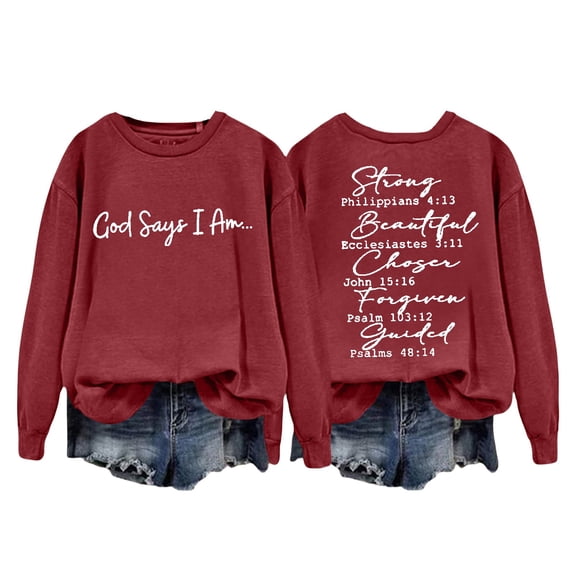 1 PC Womens Oversized Sweatshirt Comfort Text Graphic Crewneck Winter Pullover Cold Theme Tops for Women Trendy Red XL