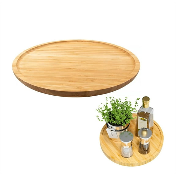 1 PC Wooden Non-Skid Ratation Pan,Bamboo Turntable for Pantry,Household 360-Degree Turning Turntable,12 Inch Countertop Organizer,Stylish and Practical Cabinet Turntable