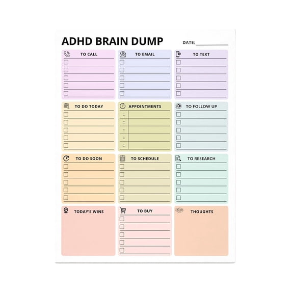 1 PC adhd brain dump notepad, 50 Sheet Daily Planner Pad with Tear-Off To Do List, Executive Function Task Organizer for Work, School & Home