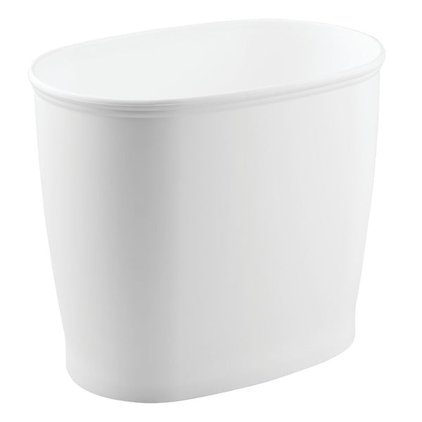 Compact White Plastic Oval Wastebasket with Wheels