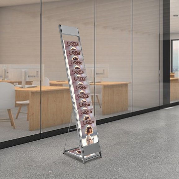 1 PCS 10 Tiers Silver-gray Magazine Holder Brochure Stand, Detachable Brochure Display Stand, Magazine Rack for Newspaper and Products Exhibition