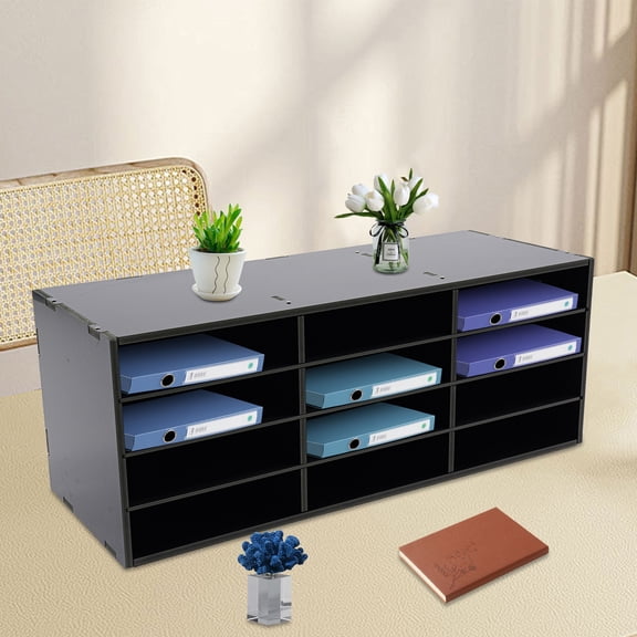 1 PCS 12 Slots, 4 Rrows, 3 Columns File Cassification Cabinet, Mail Sorter Organizer, Countertop Literature Organizer, Student Mailbox for Classroom, Desktop Bill Paper Organizer, Black