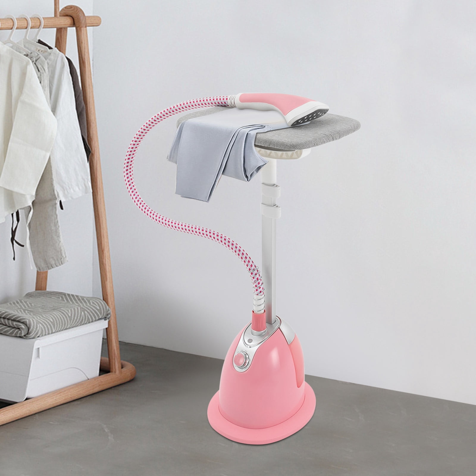 1 PCS 1350W Pink Standing Steamer for Clothes, Professional Garment Steamer with Ironing Board, Steaming Wrinkle Remover, Adjustable Height