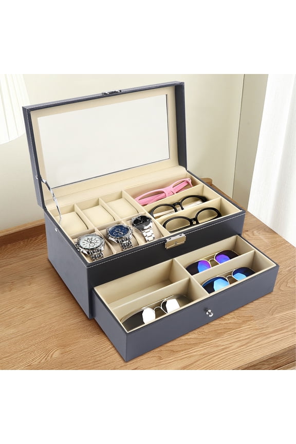 1 PCS 15 Compartment Retro Storage Box, Multifunctional Storage Box, Watch Storage Box, Eyeglasses Organizer, Eyeglasses& Watch Storage Box, Desktop, 33. 5*19*15. 5cm/13. 19*7. 48*6. 1in