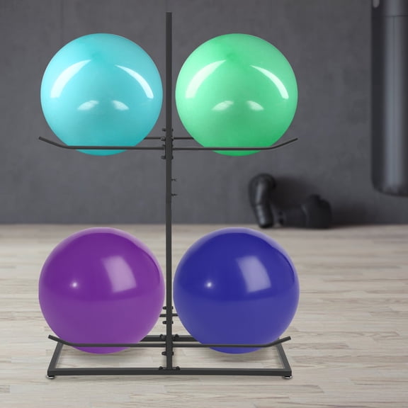 1 PCS 2 Tiers Black Stability Ball Rack, Exercise Ball Stand, Gym Ball Storage Stand