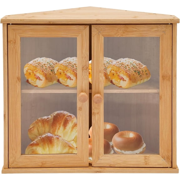 1 PCS 2 Tiers Corner Bread Display Case, Bread Storage Container, Corner Bread Box for Kitchen Countertop