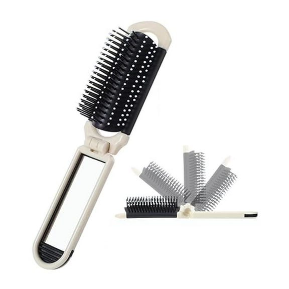1 PCS 2 in 1 Folding Hair Brush with Mirror Compact Travel Hairbrush for Wet Dry Hair Mini Detangling Brush All Hair Types