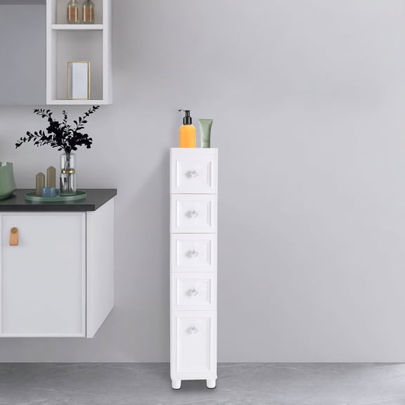 1 PCS 22*40*116cm/8.7*15.7*45.7in White Bathroom Floor Cabinet, Narrow Slim Storage Cabinet, Free Standing Storage Cabinet, Each Tier Load Capacity: About 2-3.5kg/4.4-7.7lbs