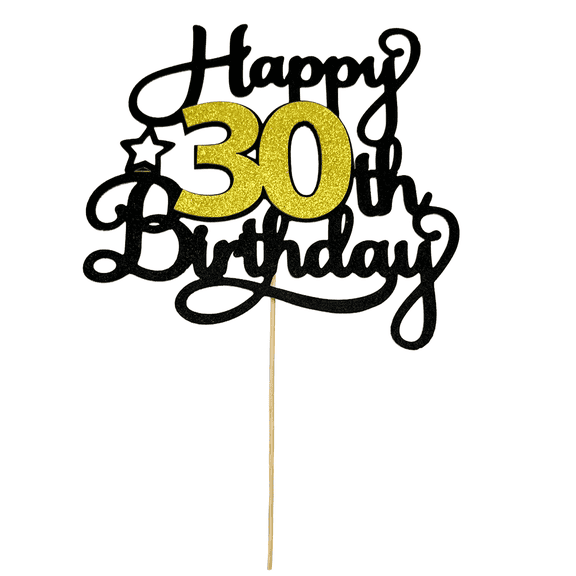 1 PCS 30th Happy Birthday Cake Topper Black Gold Glitter Cheers to 30 Years Birthday Cake Pick Cake Decoration for Celebrating Anniversary Theme Party