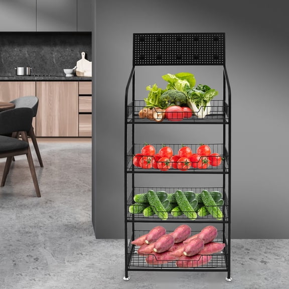 1 PCS 4 Tiers Black Retail Display Rack, Snack Display Organizer, Snack Rack Standwith Hooks, 60*27*153 cm/23.62*10.63*60.24 in
