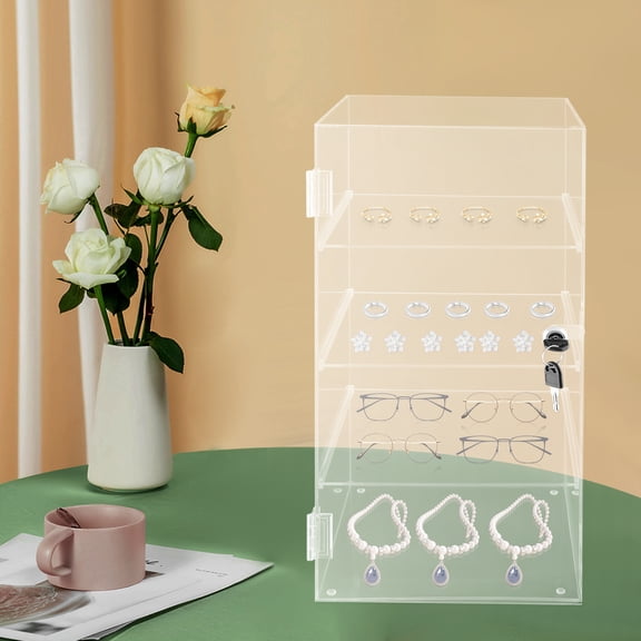 1 PCS 4 Tiers Clear Acrylic Display Case, Countertop Display Case, Locking Display Case