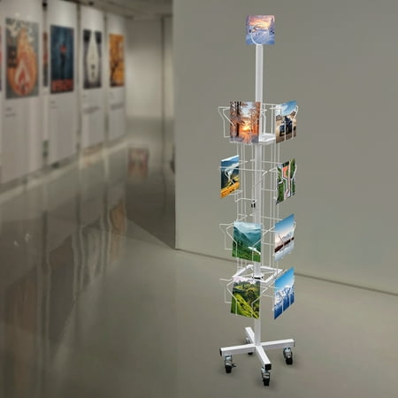 1 PCS 4 Tiers White Rotating Greeting Card Rack, Display Stand Spinning, Pocket Rotating Holder(16 Pockets)