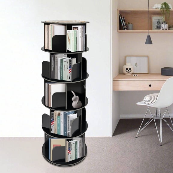 1 PCS 5 Tiers Black Rotating Book Shelf, 360 Bookcase, 5-tier Spinning Bookcase Storage Rack, Turntable Max. Load Capacity: Approx. 100kg/220.46lbs