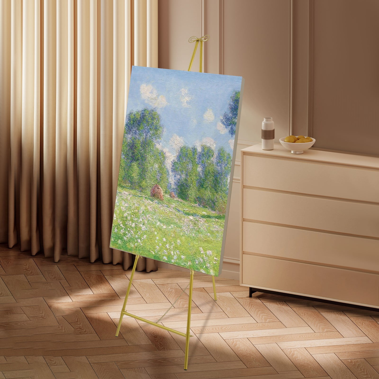 1 PCS  54. 5*156. 5cm/21. 46*61. 61in Display Easel Stand, 5kg/11. 02lbs Load-bearing Capacity, Floor Standing Easel, Display Stand for Wedding(Gold)