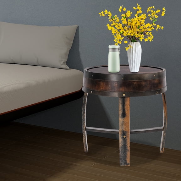 1 PCS 56. 5*61cm/ 22. 24*24. 02 in Barrel-style End Table(Brown), Round Barrel-style Side Table, Home Tea Table, 50kg/110. 23 lbs Load-bearing Capacity