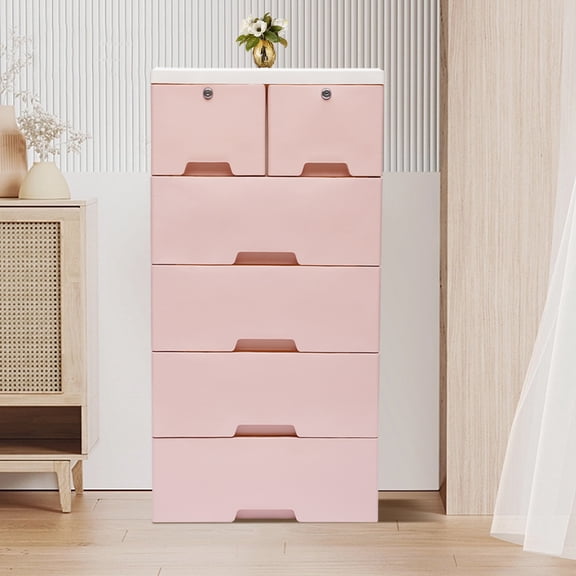 1 PCS 5Tiers Pink Storage Cabinet, 6 Drawers, Free Standing