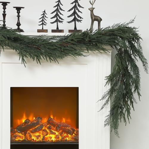1 PCS 6 ft Realistic Christmas Garland - Artificial Mix Norfolk Cypress Pine Needles Faux Green Garland Decorations for Table Mantel Winter Holiday, Indoor & Outdoor Decor