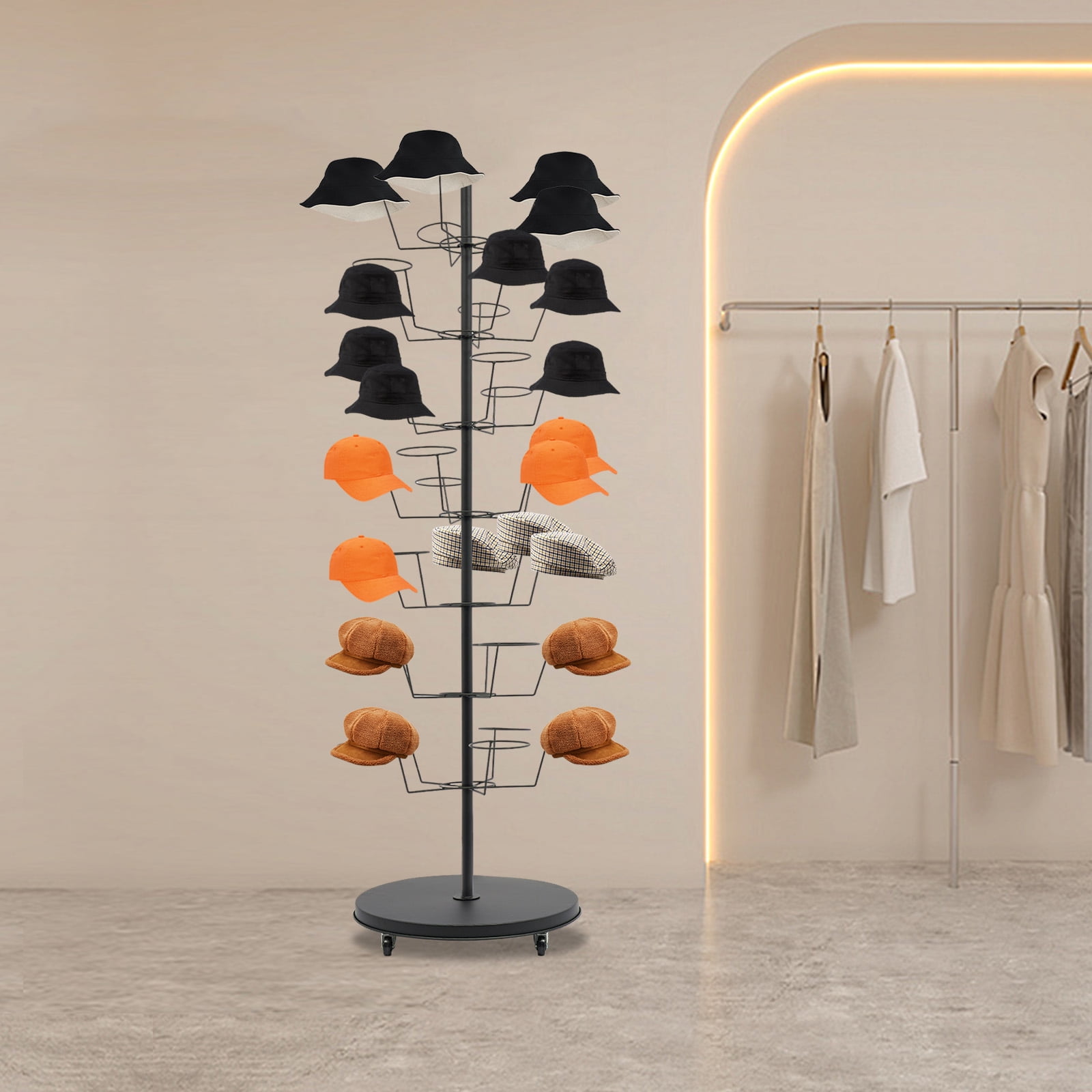 1 PCS 60*170cm/23.62*66.93in Black 7 Tiers Hat Rack, Freestanding Hat ...