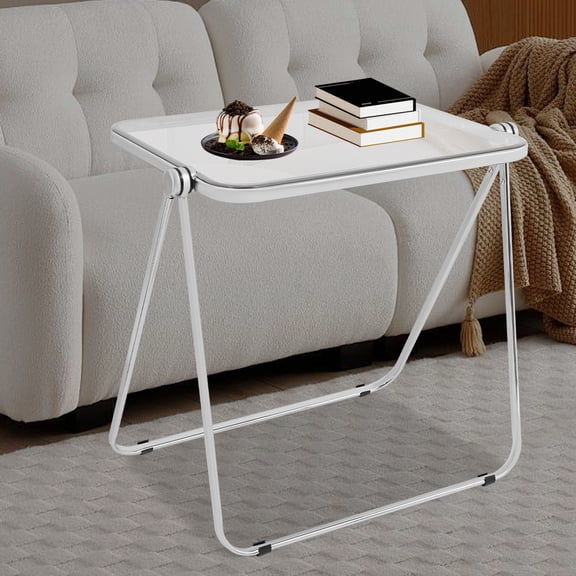 1 PCS 64*50*68cm/25*20*27in Foldable Side Table, Tiny Desk for Home Office, Small Computer Desk, Silver and Clear, Floor Standing