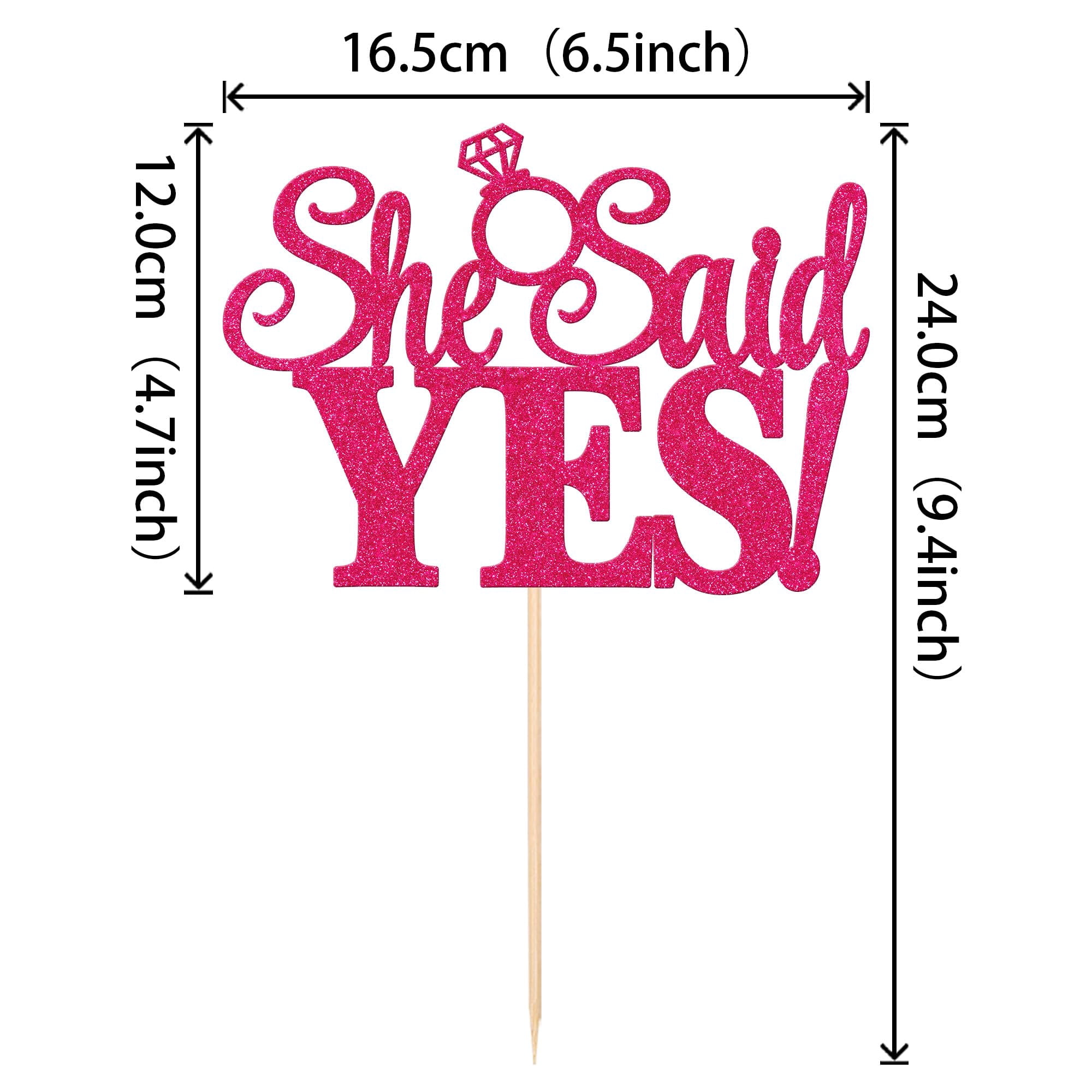 "She Said Yes" Cake Topper - Gold Glitter Wedding Engagement Decor, Bridal Shower, Bachelorette Party Cake Decoration