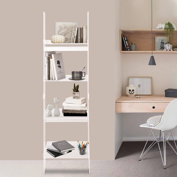 1 PCS Acrylic 4 Tiers Ladder Bookshelf, Acrylic Ladder Bookshelf, 4-Tier Leaning Book Shelf