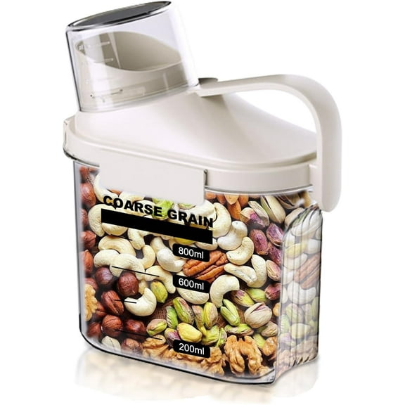 1 PCS Airtight Dry Food Storage Containers, Pantry Organizers and Storage Container with Pouring Spout Measuring Cup, BPA Free, Plastic Clear Container for Rice Nuts Beans Snacks, 29OZ