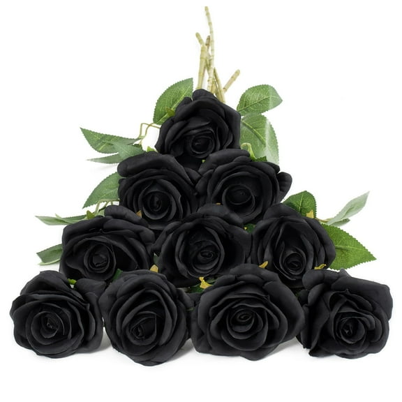 1 PCS Artificial Flowers Fake Roses, Realistic Silk Long Stem Red Roses Bouquet for Wedding Centerpiece Home Decor Party & Birthday Decoration,Black