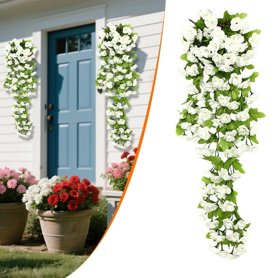 1 PCS Artificial Hanging Flowers, Silk Morning Glory Faux Flowers with Eucalyptus Leaves, UV Resistant Realistic Hanging Plants for Home Garden Décor