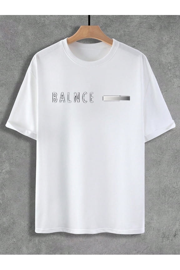 1 PCS BALANCE Text Design with Modern Minimalist Style Local warehouse, Men's 220g pure cotton T-shirt, cool and comfortable summer versatile Crew Neck T-Shirt Men's Short Sleeve T-shirt