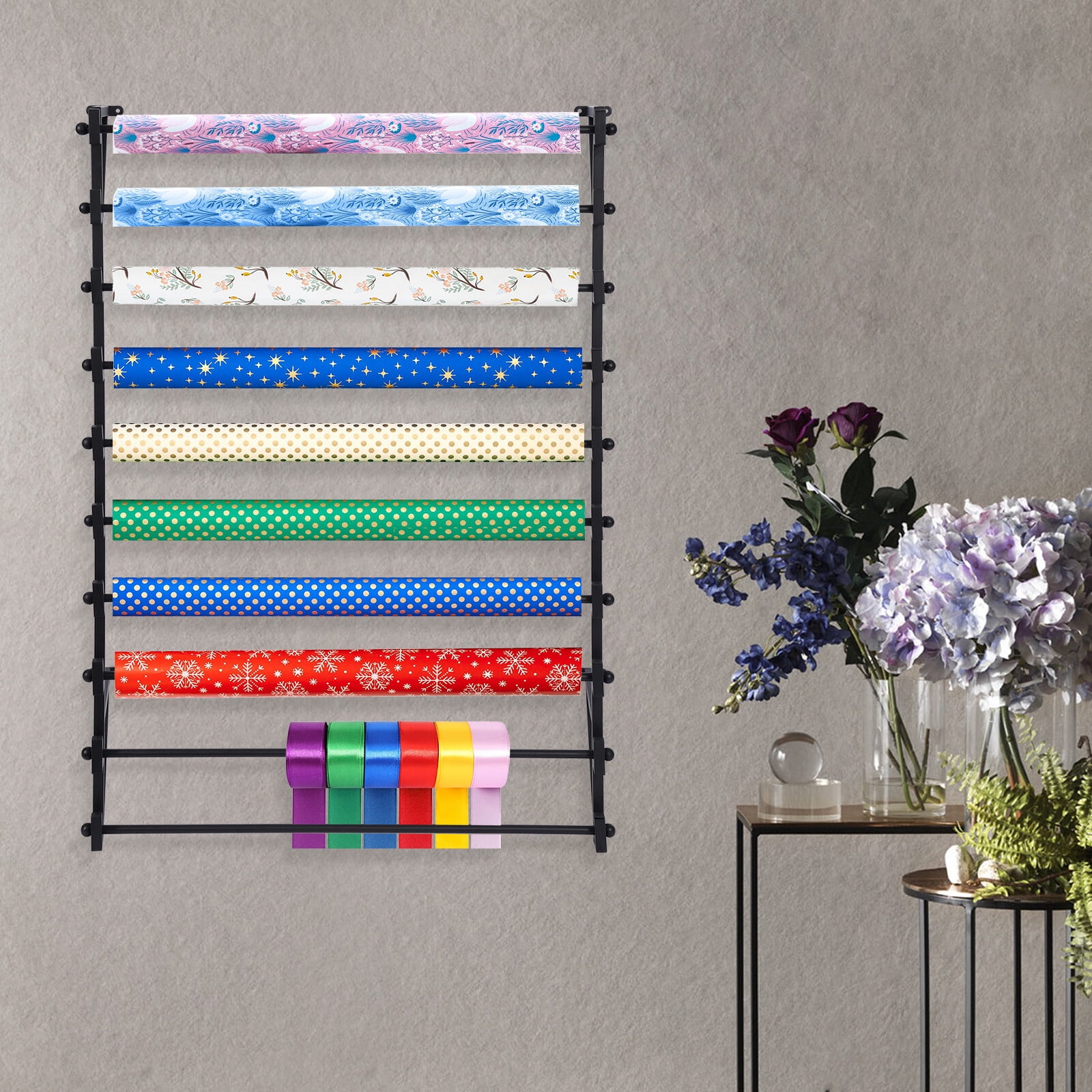 1 PCS Black 10 Tiers Wall Mounted Display Rack, Wall Wrapping Paper ...