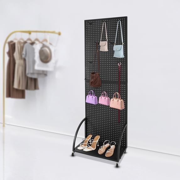 1 PCS Black 60*35*170cm/23.62*13.78*66.93in Pegboard Display Stand, Merchandise Display Rack, Retail Pegboard Rack