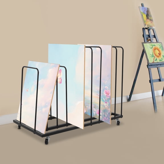 1 PCS Black Art Storage Rack with Wheels, Art Drying Rack, Rolling Art Painting Display Rack for studios, galleries, art exhibitions, art museums, offices, and homes