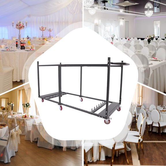 1 PCS Black Free Standing Folding Table Cart, Folding Table Trolley, Table Cart with 6PCS Casters, 83.82*190.5*99cm/33*75*39in