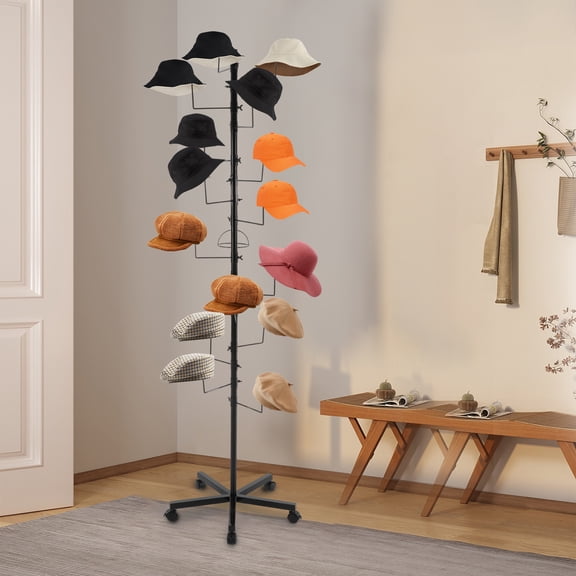 1 PCS Black Freestanding Hat Rack, Hat Display Rack, Hat Display Stand for Home Store, Overall Max. Load-Bearing Capacity: 13.61kg/30lbs
