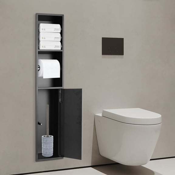 1 PCS Black Recessed Toilet Paper Holder, In-wall Tissue Toilet Roll Holder, Tissue Paper Holder, 304 Stainless Steel