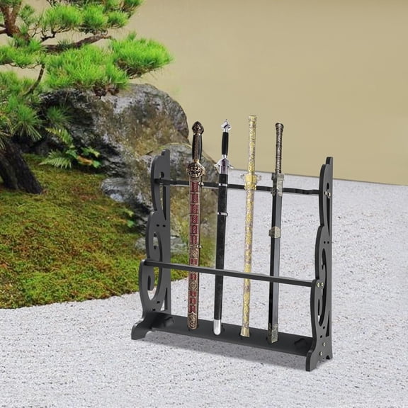 1 PCS Black Sword Display Stand, Adjustable Large Floor Sword Holder, 6 Hole Vertical Sword Rack