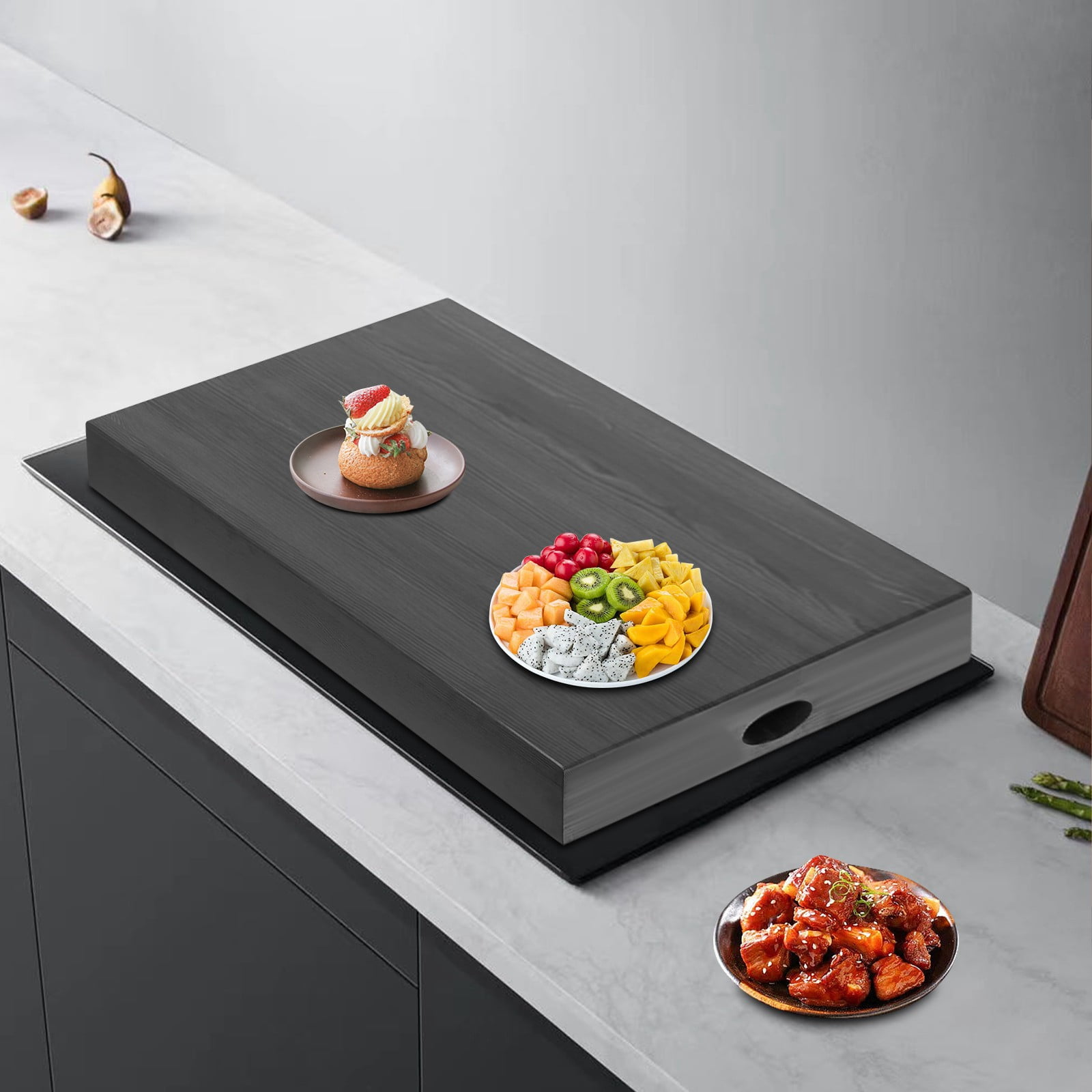 1 PCS Black Wooden Stove Top Cover, Noodle Board Stove Cover, Stove Cover Protector, 20kg/44.09 lbs Load-bearing Capacity