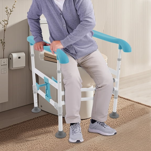 1 PCS Blue Toilet Safety Rails, Toilet Arms for Elderly, Adjustable Height& Width Toilet Safety Frame, Max. Load Capacity: 150kg/330.69 lbs