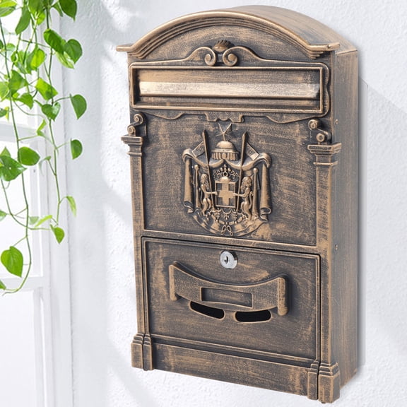 1 PCS Bronze Retro Vintage Mailbox, Wall Mount Mailbox, Mailbox with Lock, 22.5*9*41cm/ 8.86*3.54*16.14 in