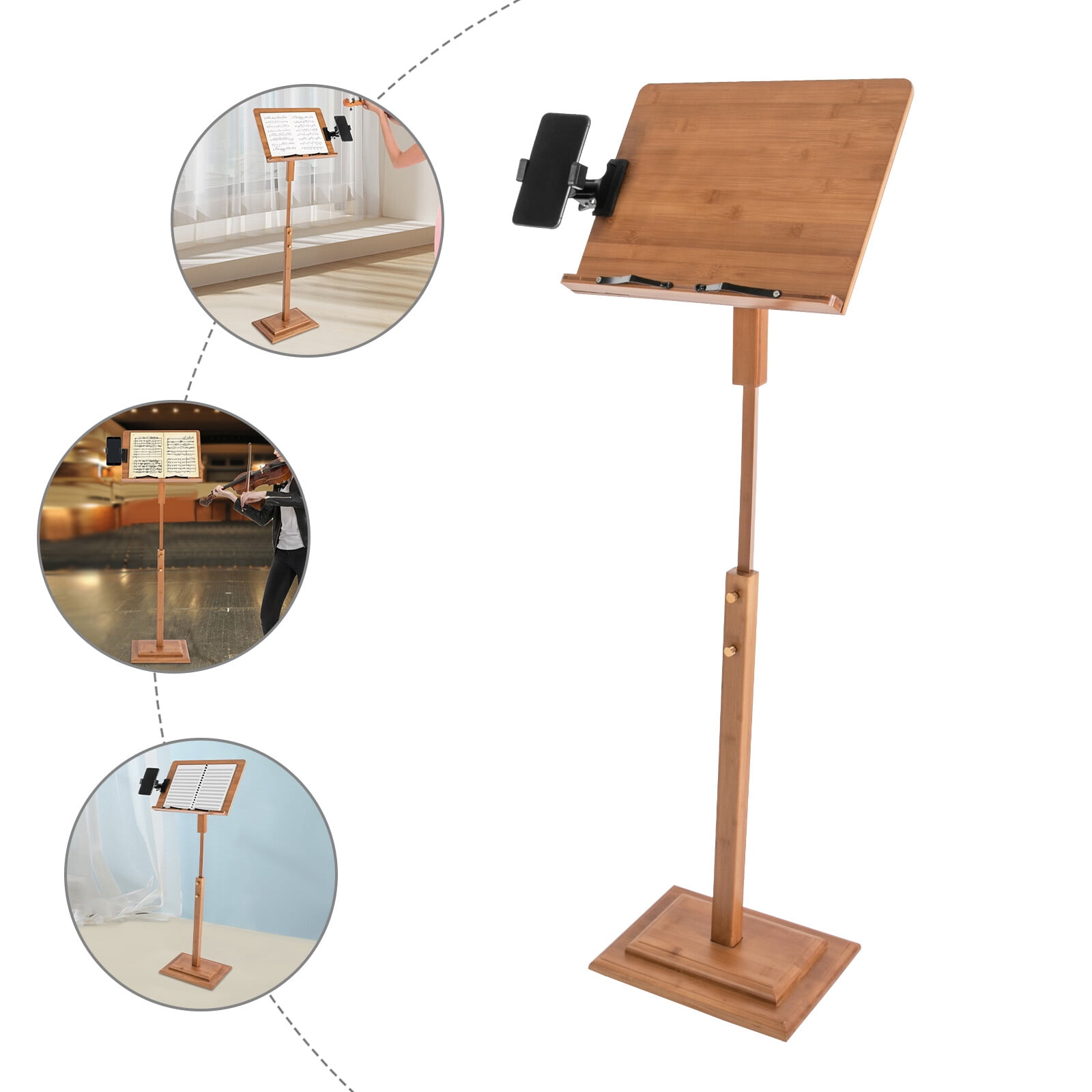 1 PCS Brown Bamboo Music Stand,  Sheet Music Stand, Adjustable Height Music Stand, Adjustable Height: 1-1.3m/3.28-4.27ft, Load-bearing Capacity: 5kg/11.02lbs