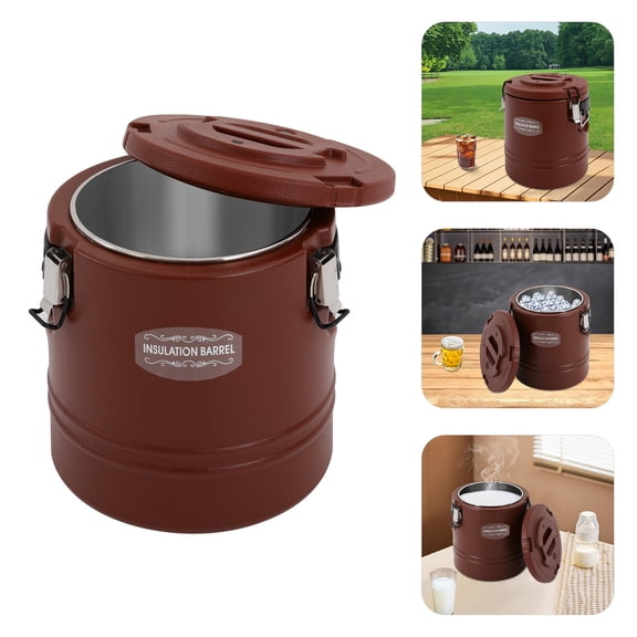 1 PCS Brown Insulated Bucket, 15L/15.85Qt Insulated Soup Container, Commercial Insulated Bucket, Suitable for Central Kitchens, Restaurants, Outdoor Banquets, Stalls, Homes, Milk Tea Shops